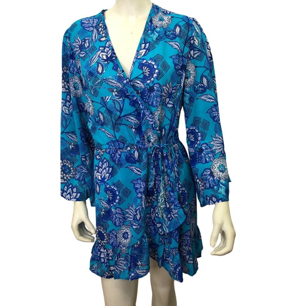 BLUE ISLAND CHIFFON‎ BEACH V NECK DRESS MD
